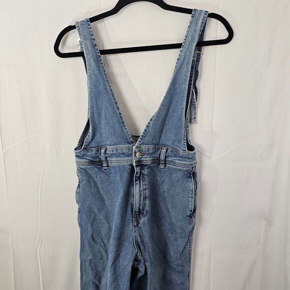 Free People Denim Wide Leg Overalls Womens Size 4 A Line Festival Boho Bib Tank - Picture 4 of 12
